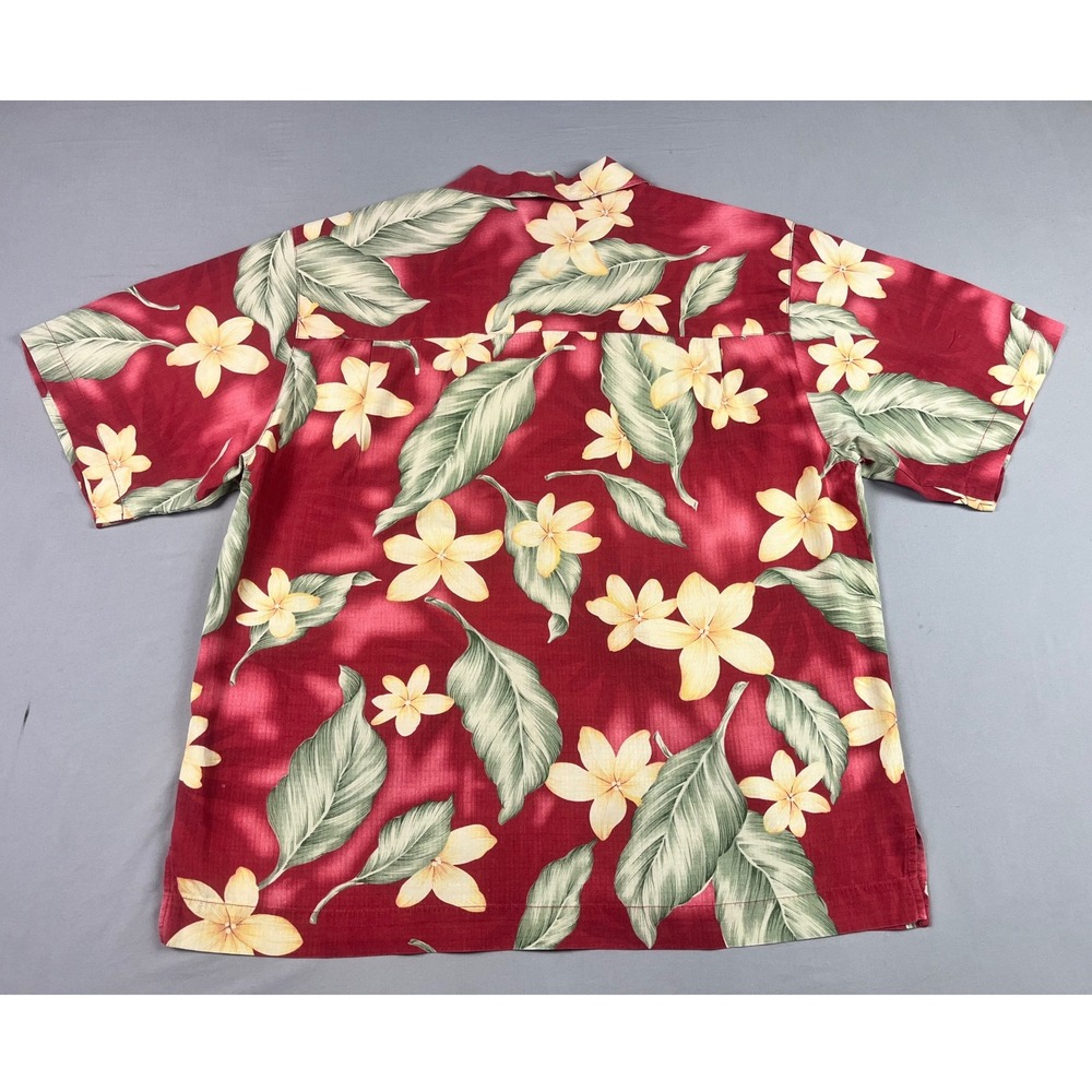 Bermuda Bay Silk Hawaiian Shirt Red Floral Tropical Short Sleeve Mens Sz Medium - Picture 2 of 9